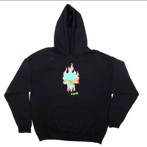 WKND Skateboards Black Hoodie Sweatshirt XL Blue Skull with Flames